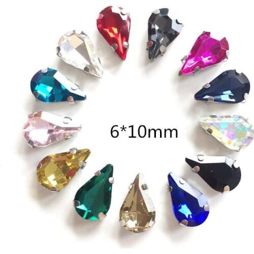Glass Crystal Silver Claw Settings 6x10mm Sizes Nice Colors Water Drop Navette Marquise Shape Sew On Rhinestone Beads Appliques