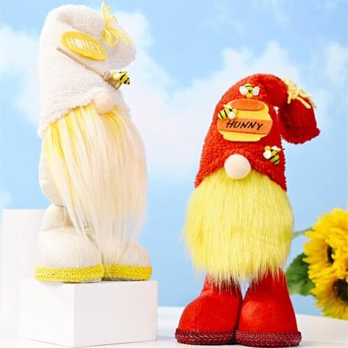 Fabric Bee Day Gnome Doll Hand-woven Good Luck Rudolph Doll Decorations Soft Bee Old Man Doll Ornaments DIY Tabletop Decoration