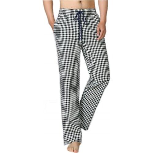 Spring Autumn Men 100% cotton sleep bottoms Male plus size nighty trousers Men Casual loosen Plaid pajama pants XXL 100KGS
