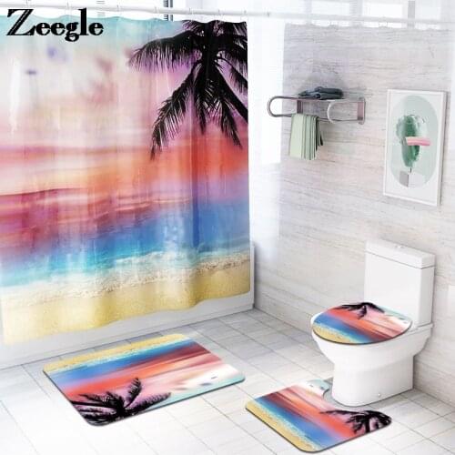Printing Bath Mat and Shower Curtain Set Microfiber Bathroom Floor Mat Absorbent Bathroom Carpet Non-slip Foot Mat