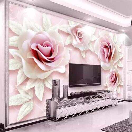 Wellyu Custom large wallpaper papel de parede 3d обои fresh and simple 5d embossed pink rose murals TV background wallpaper 8D