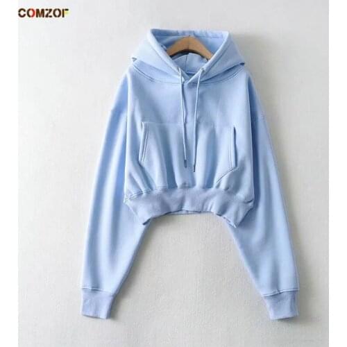 2020 Autumn Winter Women Korean Short Hoodie Long Sleeve Crop Top Fleece Hooded Sweatshirt Loose Tops Clothing Sudadera Mujer