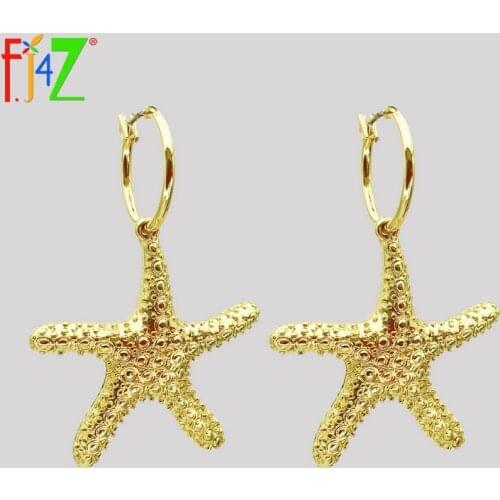 F.J4Z New Hot Sea Animal Jewelry Seastar Seashell Charms Pendant Hoop Earrings for Women Trending Beach Jewelry pendientes