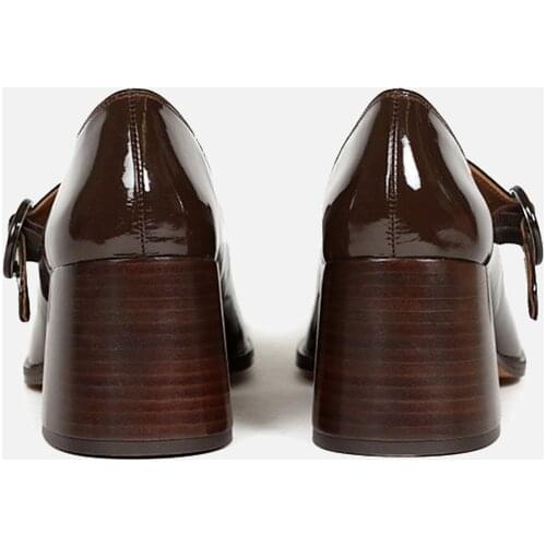 MUMANI Woman‘s 2021 New Mary Janes Shoes Genuine Leather Square heel High Heels Shallow Pumps Retro Buckle Strap Lady Footwear