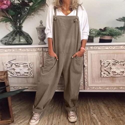 Cotton Linen Playsuit Women Vintage Wide Leg Pants 2021 Female Rompers Women Jumpsuits Plus Size Playsuit Casual Solid Overalls