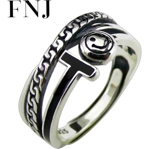 FNJ Smile Face Rings 925 Silver Adjustable Size Open Popular S925 Solid Silver Ring for Women Fine Jewelry