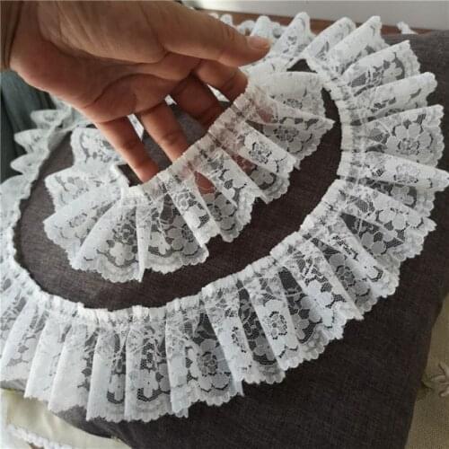 1Yards 91cm Pleated Dress Craft Supplies Sewing Guipure Black White 3D Lace Fabric Flowers Trim 5.5cm Embroidery Lace Ribbon QT7