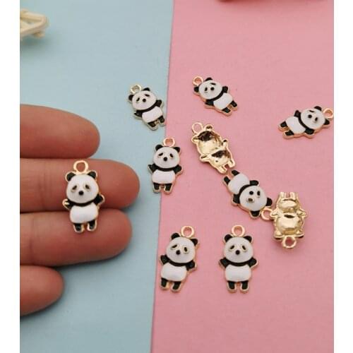 10pcs 10*18MM Mini Panda Alloy Enamel Charms Pendant Animals Bracelet Finding DIY Earring Jewelry Making Accessory