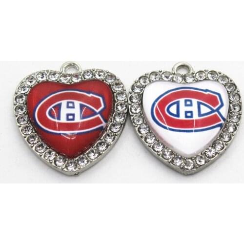 Ice Hockey Team Canadiens Crystal Heart 10pcs Dangle Charms DIY Jewelry Accessory Hanging Floating Ice Hockey Sports Charms