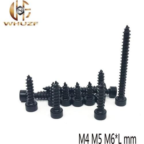 10pcs/lot M4 M5 M6*L mm Carbon Steel With Black Hexagon Socket Cap Head self tapping screw Model Screw audio screws