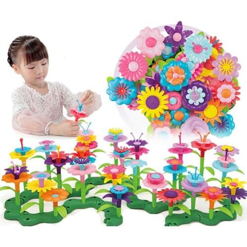 46pcs/set DIY Flower Garden Toys For Children Girls Flower Interconnecting Blocks Bricks Creative Educational Assembly Toys Gift