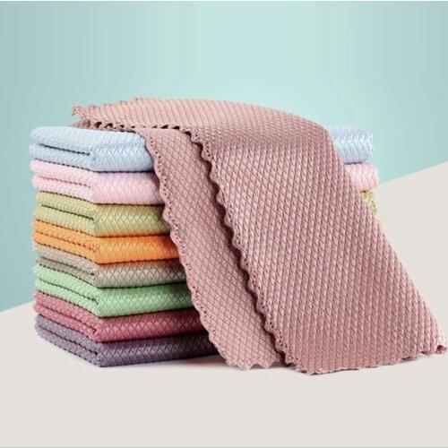 5/10pcs Absorbent Reusable Kitchen Dish Cloth Microfiber Cleaning Cloths Multi-Purpose Fish Scale Cleaning Cloth Kitchen Tools