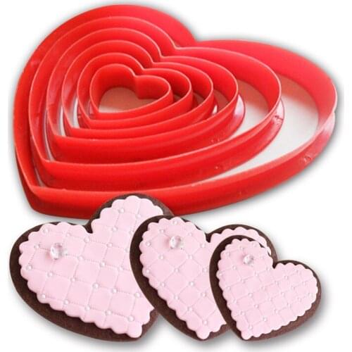 6pcs/set Heart Shaped Plastic Cake Mold Cookie Cutter Biscuit Stamp Fondant Sugar Craft Pastry Cake Decorating Tool Fondant Mold
