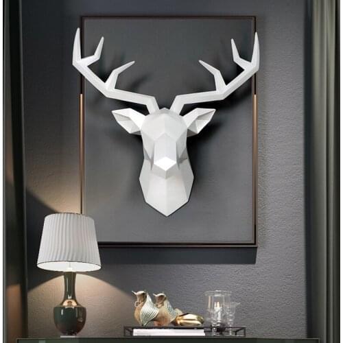 Home Decoration Accessories,3D Deer Head,Statue,Sculpture,Wall Decor,Animal Figurine Miniature,Modern,Living Room,Decorative Art