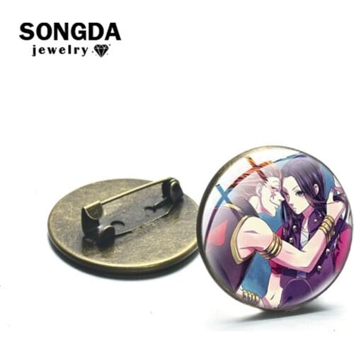 SONGDA Japan Anime HUNTER X HUNTER Brooch Killua Zoldyck Kurapika Cosplay Badges Cartoon Print Glass Round Lapel Pins Collection