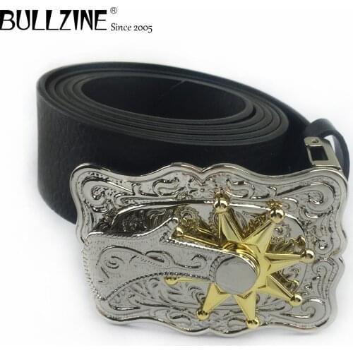 Bullzine Zinc alloy Good luck spinner belt buckle jeans belt buckle FREE PU belt FP-03663 drop shipping