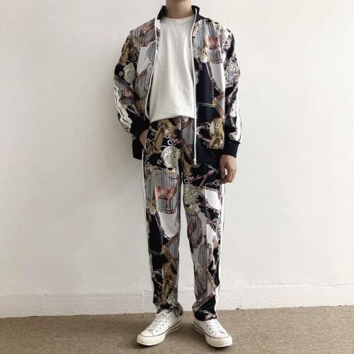 Palm Angels chain fawn print men women casual sports zipper suit couple