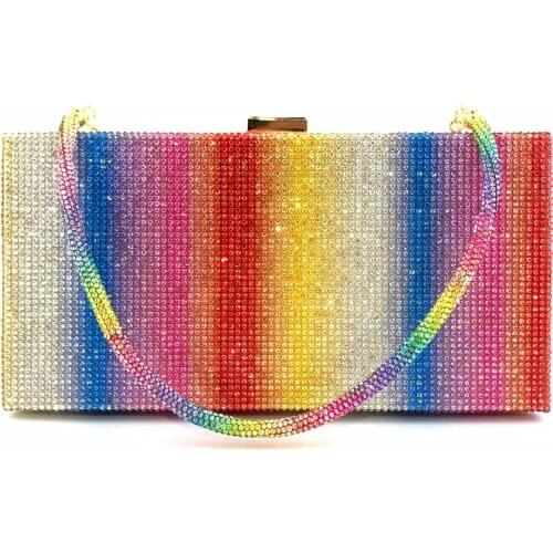 Chaliwini Rainbow Rhinestone Purses and Handbags Luxury Designer Women Crystal Clutch Evening Bags
