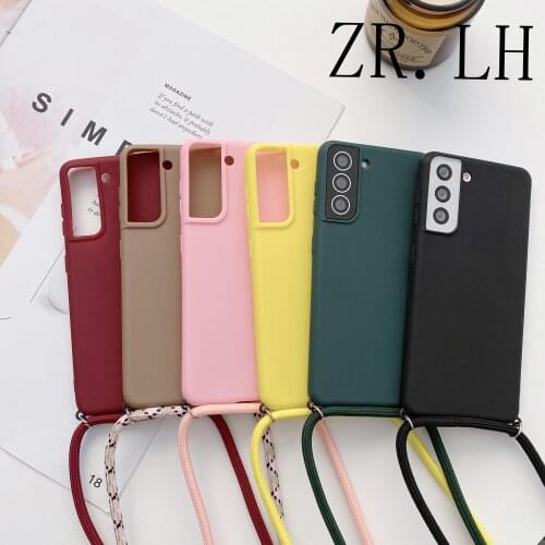 Lanyard Neck Strap Cord Case For Samsung Galaxy S21 S20 ultra A22 A12 A41 A42 A51 A72 A52 A71 A31 A32 Matte TPU Silicone Cover