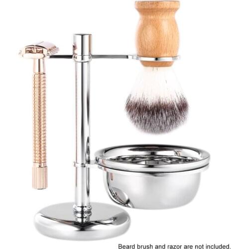 2 in 1 Shaving Holder Stainless Steel Shaving Brush Stand & Shaving Soap Bowl Mens Shaving Kit Male Shaving Tool Set