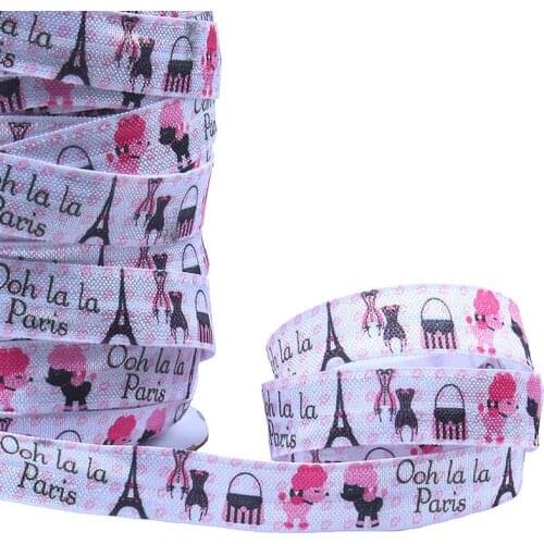 FLRA Elastic5/8'' Free shipping poodle in Paris cartoon foe ribbon, wholesale fold over elastic ribbon