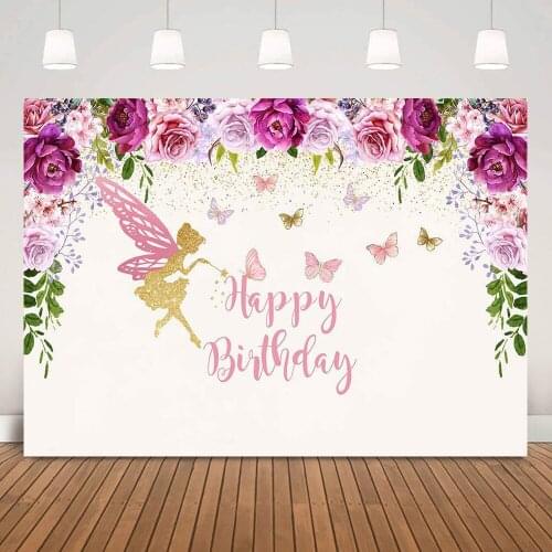 Butterfly Elves Birthday Backdrop Decoration Spring Flowers Photography Floral Wonderland Kids Birthday Background Photo Shoot