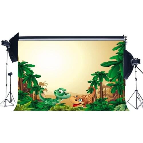 Dinosaur Backdrop Cartoon Backdrops Coconut Trees Jurassic Period Sweet Baby Shower Photography Background Decoration