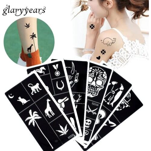 Glaryyears 6 Pieces/set Henna Tattoo Stencil Airbrush Painting Glitter Drawing DIY Body Paint Henna Stencil Wolf Animals S200#32