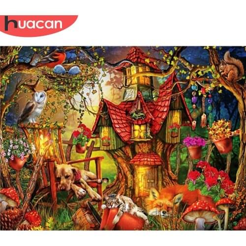 HUACAN 5D DIY Diamond Painting House Full Square Round Cross Stitch Diamond Embroidery Cartoon Mosaic Dog Christmas Decoration