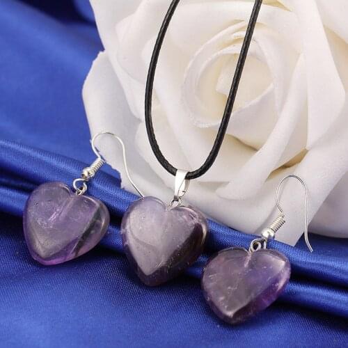 New Fashion Heart Natural Stone Pendant Necklaces Set with Rope Chain Nice Cute Choker Necklaces for Women jewelry