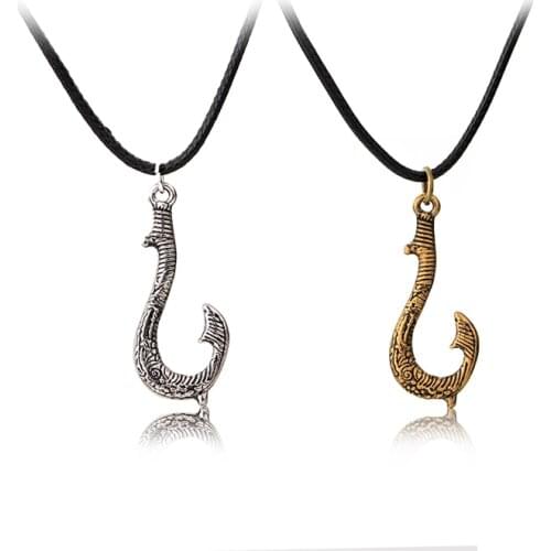 Film Moana Necklace Retro Punk Maui Fish Hook Pendant Necklace Chokers Cartoon Anime Jewelry For Boy Girl Gifts