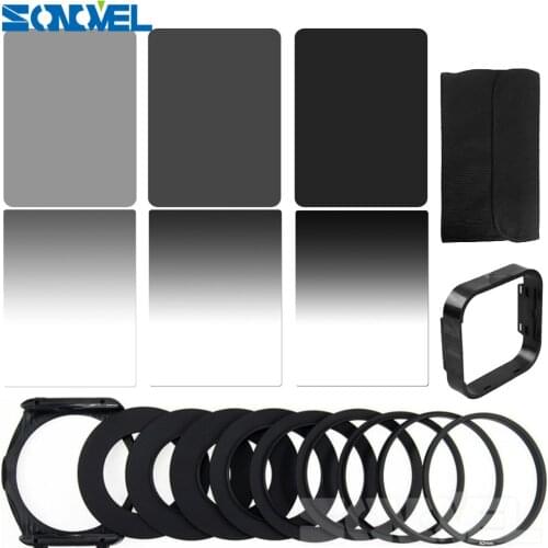 Gradient Neutral Density Complete & Gradual ND 2 4 8 Square Filter Kit + 9 Adapter rings for Cokin P Series DSLR Camera Lens