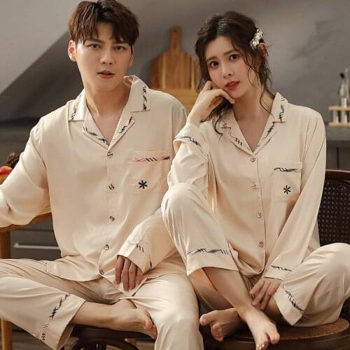 Two Piece Suit Lovers' Pajamas Womens Ice Snow Silk Satin Pajamas Small Size Long Sleeve Housewear Spring And Autumn Rayon