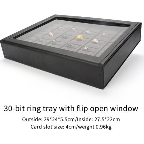 New 30 Bits Black Flip Leather Femal Rings Jewelry Display Stand For Necklace Earring Showcase Plates Jewellry Organizers Trays