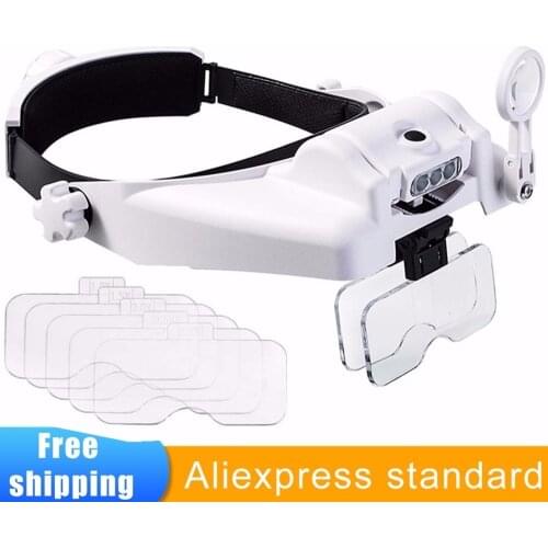 Multi-function Headband Magnifier Loupe Led Head Mounted Magnifying Glass With 5 Replaceable Lenses Watchmaker Repair Tool