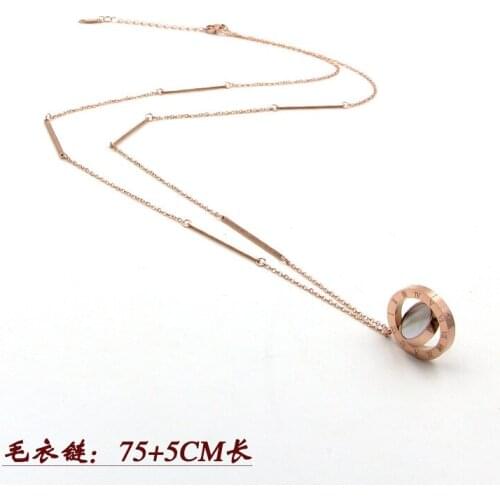 Fashion Stainless Steel Love Shell Roman Numerals Round Rotate Pendant Necklace Sweater Chain Rose Gold Color Women Gift