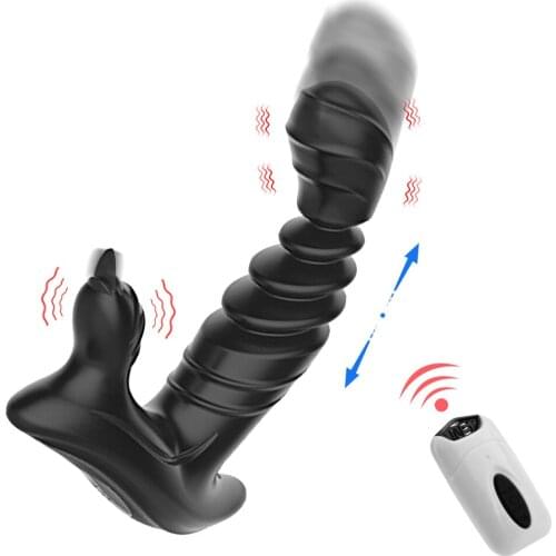 Remote Control 20 Frequency Male Prostate Massage Vibrator Automatic Telescopic Licking Scrotum Anal Sex Toy for Men Butt Plug