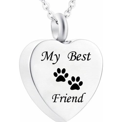 'My Best Friend' Pet Paw print Waterproof Cremation Urn Necklace Stainless Steel Ash Memorial Keepsake Jewelry