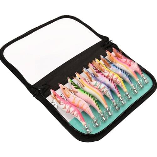 10Pcs 13.5CM 21.5G Fishing Lure Set Squid Jigs 3.5 Hook Wooden Shrimp Artificial Fishing Lures Wood Shrimp Fishing Bait