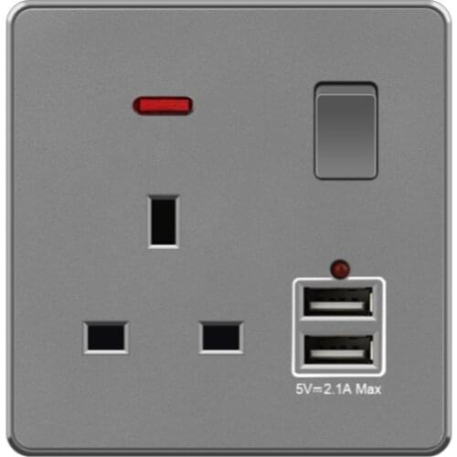 Type86 British Standard Wall Home Switch with USB Socket Panel Multi-use Dark Port Version,EU Faceplate,Wall Receptacle,Charger