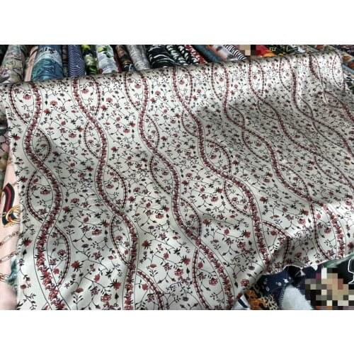 Skin color design small broken flower geometric wave silk elastic satin fabric cheongsam shirt dress Scarf NEW