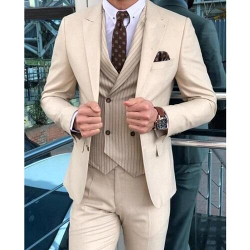 2020 New Tailor Made Fashion Luxury Grace Stripe Vest Slim Fit Groom Tuxedo For Wedding Party Men Clothing (Jacket+Pants+Vest)