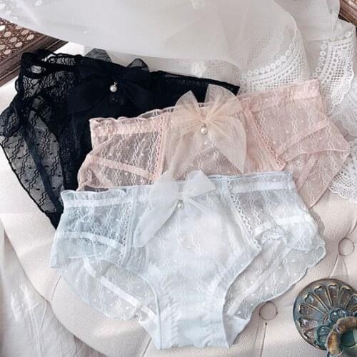 Summer New Plus Size See Through Panties for Women Seamless Lingerie Kawaii Underwear Thong Lolita Style Panty Pink Blue Black