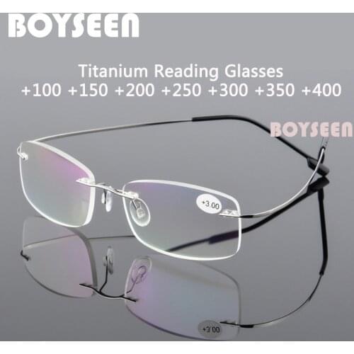 BOYSEEN Rimless Reading Glasses Men Titanium Alloy Women Square Eyeglasses Presbyopic Frameless Eyewear +1.0 +1.5 +2.0 +2.5