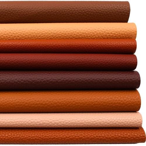 Brown Solid Color PU Leather Fabric Plain Lychee Fabric Cotton Back 8pcs 8" x 13" (20cm x 33cm) for Making Bags Craft DIY Sewing