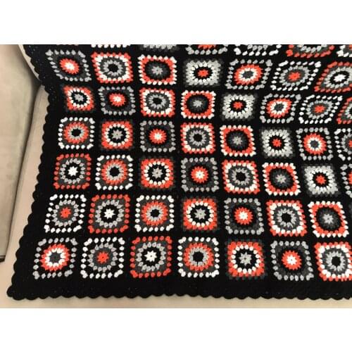 Handmade original crochet afghan blanket hand hook crochet blanket cushion felt pastoral style grandma square