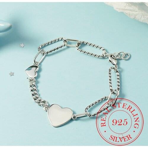 Punk 925 Sterling Silver Big Heart Charm Bracelet For Women Bracelet &Bangle Wedding Jewelry Birthday Party Gift