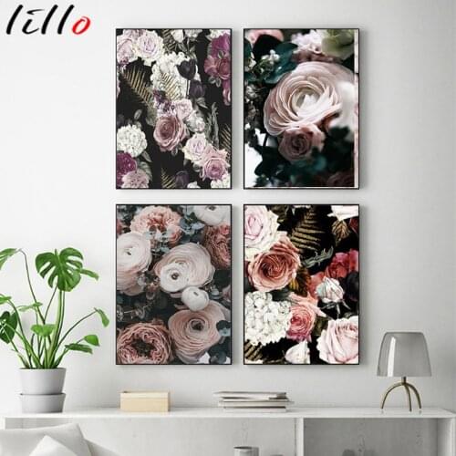 Scandinavian fashion poster rose flower feather nordic style wall art print on canvas modern painting living room decor picture