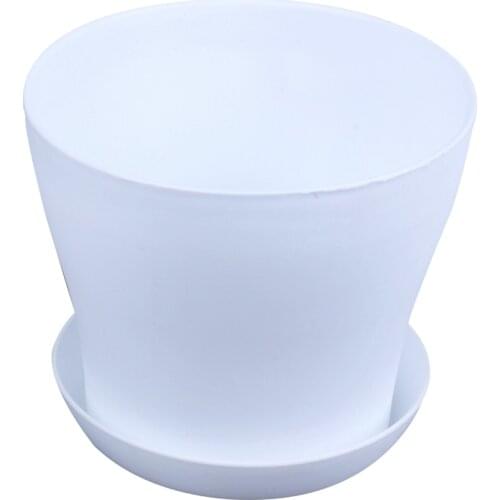 Plastic Plant Flower Pot Planter With Saucer Tray Round Gloss Home Garden Decor, White Upper Caliber -, 17cm / 6.69"