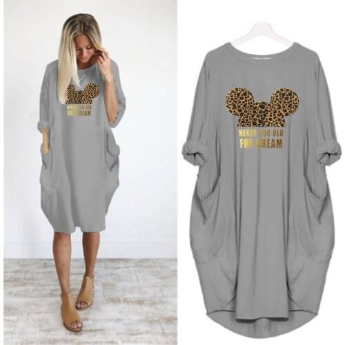 Dress Women Leopard Print Autumn Pocket Loose Dresses Vintage Fall Maxi Clothes Party Casual Woman Plus Size Mickey Dress